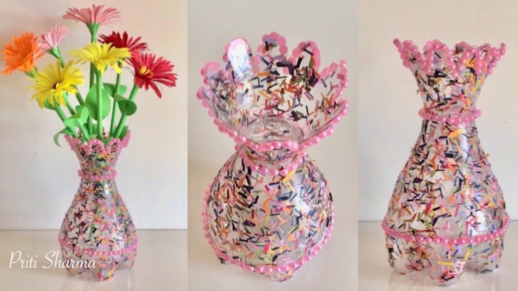 Best Out Of Waste Plastic Bottle Flower Vase. DIY. Plastic Bottle Craft Idea | Priti Sharma