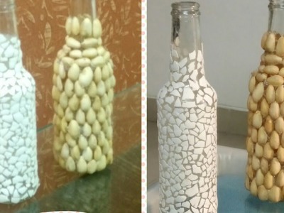 Best use of waste. DIY decorative bottles ( egg shells and pista shell)