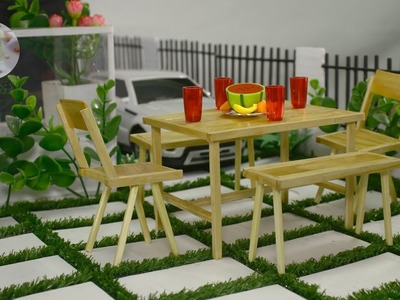 Dining Table & Chair Set Miniature Design & DIY - Beautiful Popsicle Stick Crafts