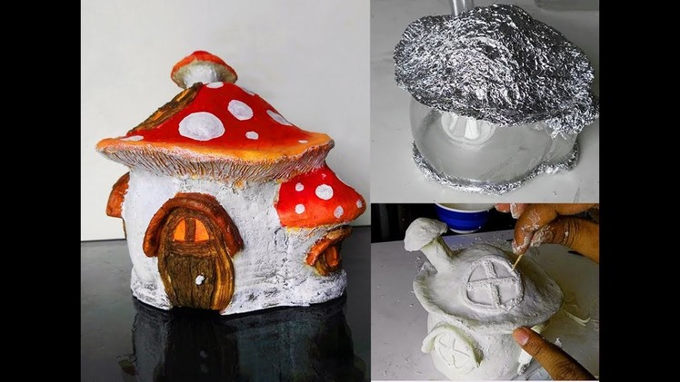 Diy Fairy Mushroom house making at home by paper clay video tutorial