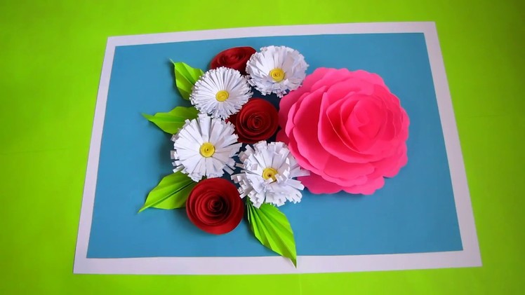 DIY Flower Bouquet Pop up Card-Paper Crafts. Handmade Craft. Mother's Day Card. 3D. Wall Hanging.
