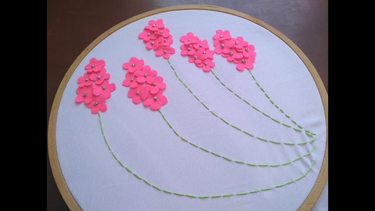 DIY Hand Basic Stitches - Embroidery Design with Felt Flowers + Tutorial !