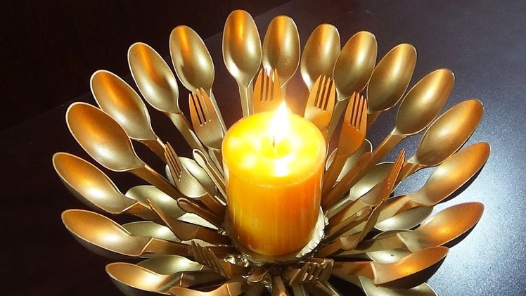 DIY Home decor - How To Make A Candle.Light Stand With Plastic Spoons | Best Use Of Waste |