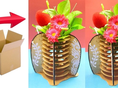 DIY - How to make flower vase with cardboard - Unique home decorative vase using recycled cardboard
