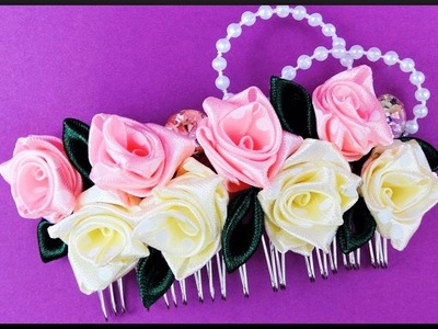 DIY Kanzashi | Stoff Rosen Haarkamm | Bridal ribbon roses hair comb | Wedding hair accessories