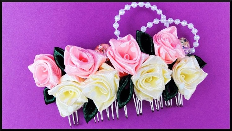 DIY Kanzashi | Stoff Rosen Haarkamm | Bridal ribbon roses hair comb | Wedding hair accessories