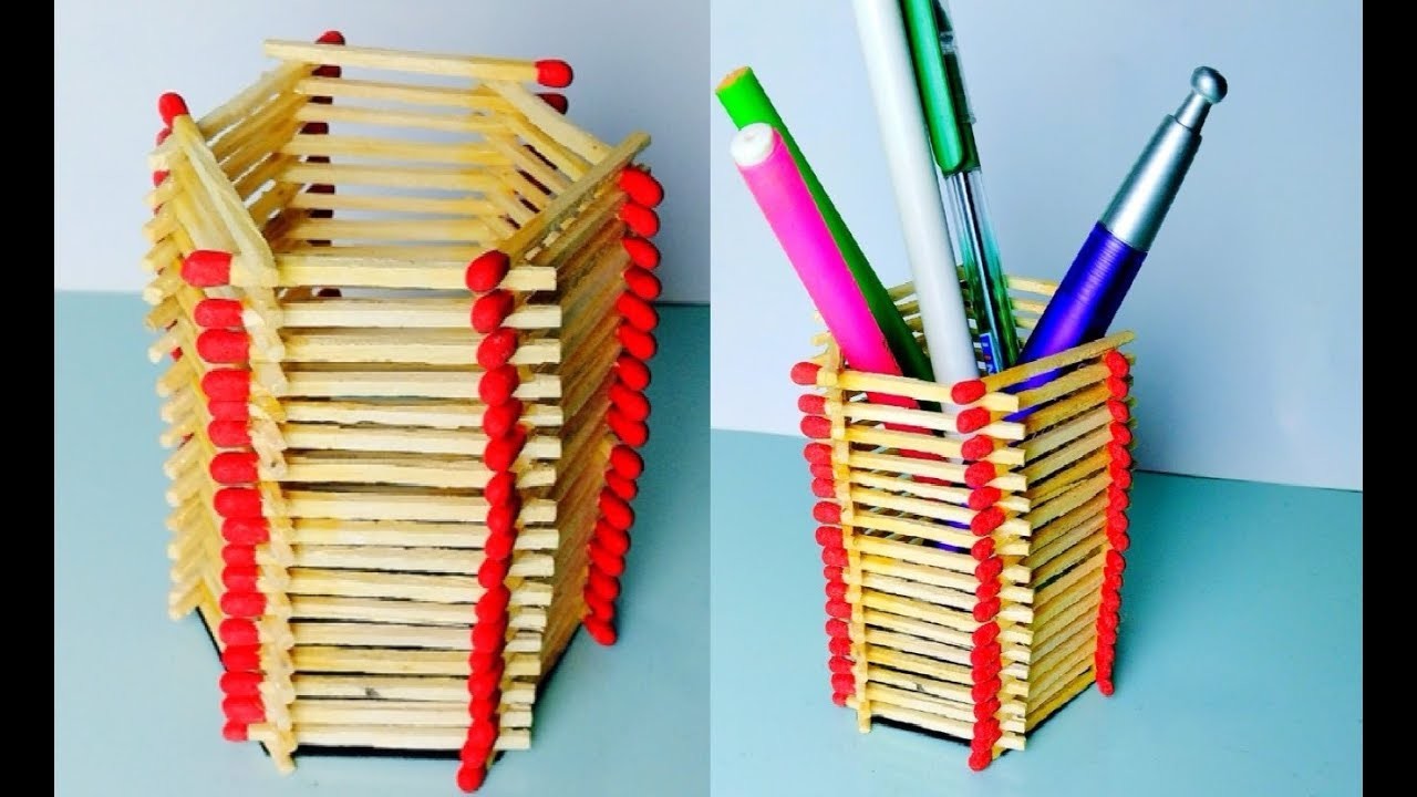 DIY - Pen. Pencil Stand || How to Make Easy Matchsticks Pen Holder ...