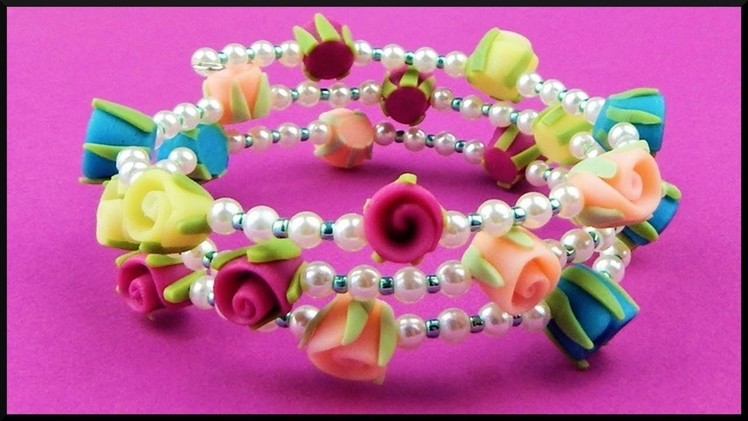 DIY | Perlen Rosen Blumen Armband | Beaded Memory Wire Roses Flowers Bracelet | Beadwork Jewelry