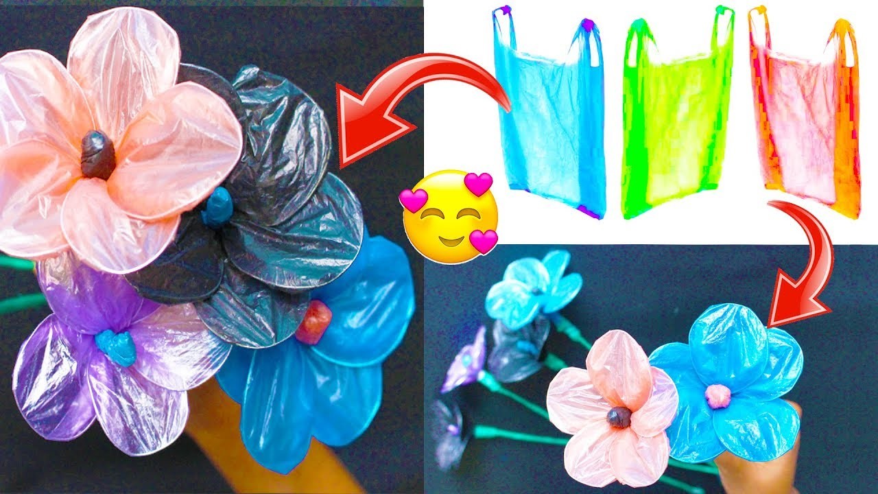DIY - Reuse Idea With Carry Bags, How To make Flower Using Plastic ...