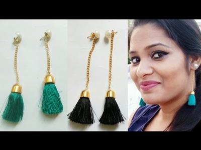 DIY Stud With Tassel Earrings|Tassel Earrings|Classy long earring with tassel|Silk thread earrings