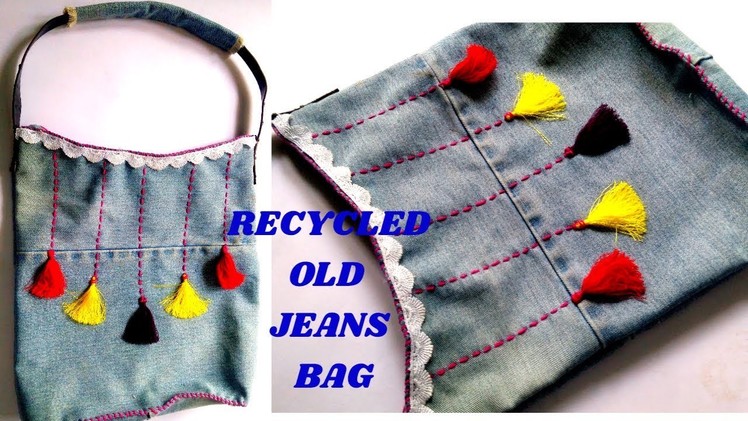 DIY Tote Bag Tutorial || Recycled Old Jeans Bag || How to Make a Denim Bag ||
