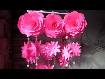 DIY. Wind Chime with Beautiful Paper Roses. Newspaper Craft Wall Hanging.  Декор для дома