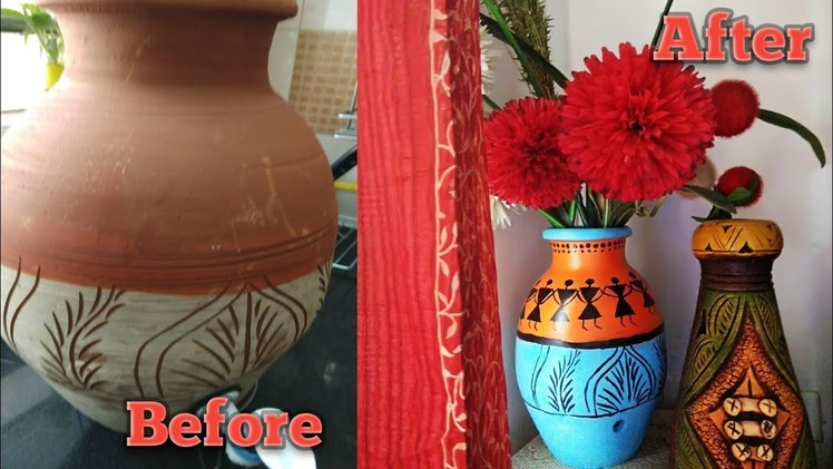 Easy Pot Painting| Painting using Acrylic color\ DIY Pot  inspired by Warli art - Ancient Indian art
