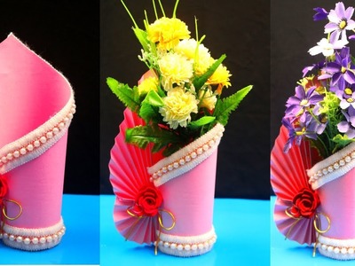 How to make a paper vase at home - DIY Simple paper craft - Paper flower vase crafts