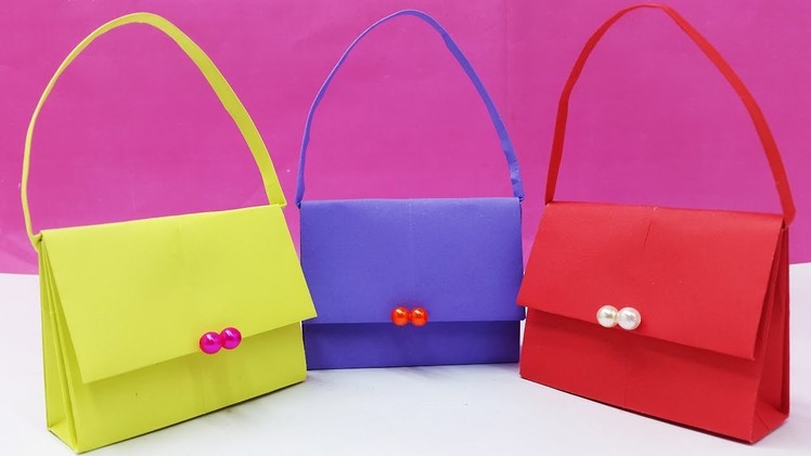 How to Make Bag with Color Paper | DIY - Paper Bag Tutorial | Handbag making easy instruction-crafts