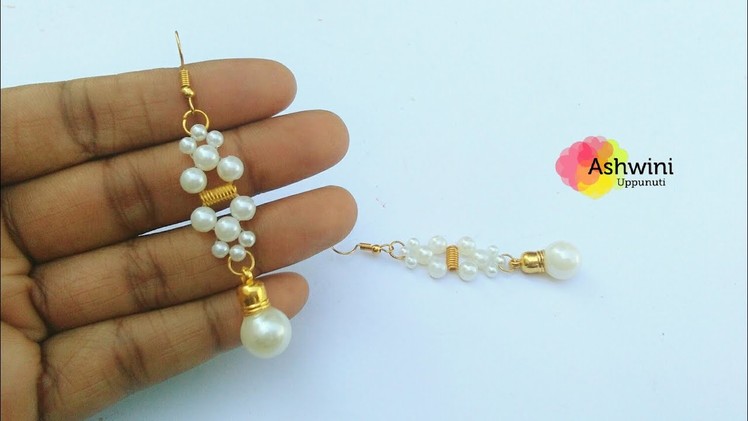 How To Make Beautiful Pearls Drop Earrings At Home | DIY | Pearls Jewerly Making | uppunutiashwini