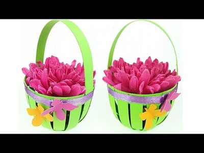 How to make Easter Basket decoration ideas with paper. bag paper craft easy tutorial Flower Basket
