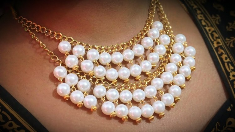 Making Beautiful Designer Pearl Necklace At Home. DIY. Pearl Chokar. Jewelry Making. Uppunutihome
