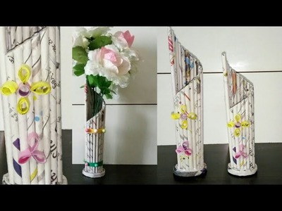 Newspaper flower vase l Newspaper penholder l DIY newspaper crafts l best out of Waste