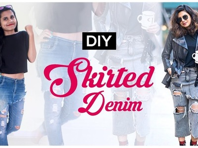 Priyanka Chopra Inspired Skirted denim look| Skirt jeans DIY | Convert old jeans to skirted denim