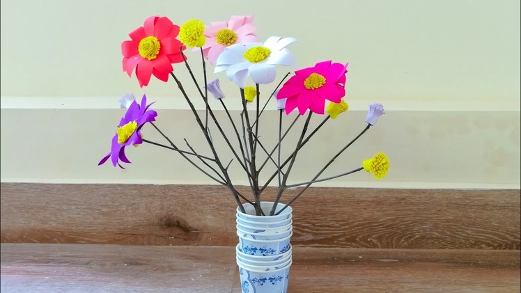 Room decor. Twigs crafts. Paper flower decoration with Twigs. Tree branches craft. paper flowers