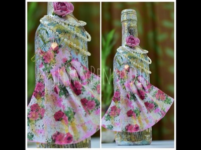 Vintage bottle decorating ideas|bottle decoration|bottle art|bottle craft|mixed media|frock|altered