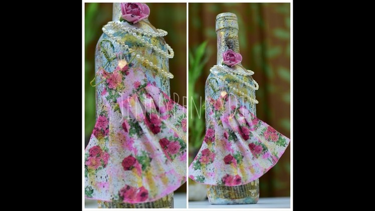 Vintage bottle decorating ideas|bottle decoration|bottle art|bottle craft|mixed media|frock|altered