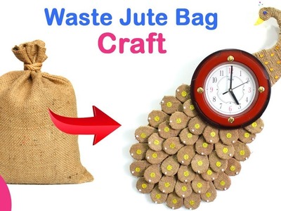 Waste JUTE Bag Craft Idea | Make Peacock Shape Wall Watch for Room Decor | Best Out of Waste Jute