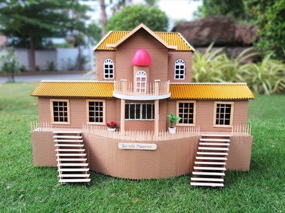 Amazing Cardboard Mansion House  -  DIY Popsicle Stick Crafts