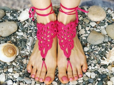 Barefoot Sandals Beach Foot Boho Decoration Pink Crochet Lace CrochetkaBoutique