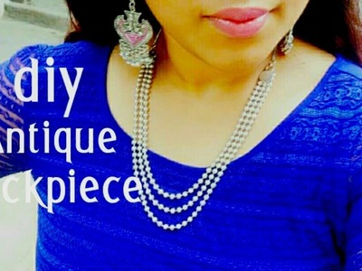 Diy Antique Statement Necklace || how to make silver chain || diy oxidized necklace