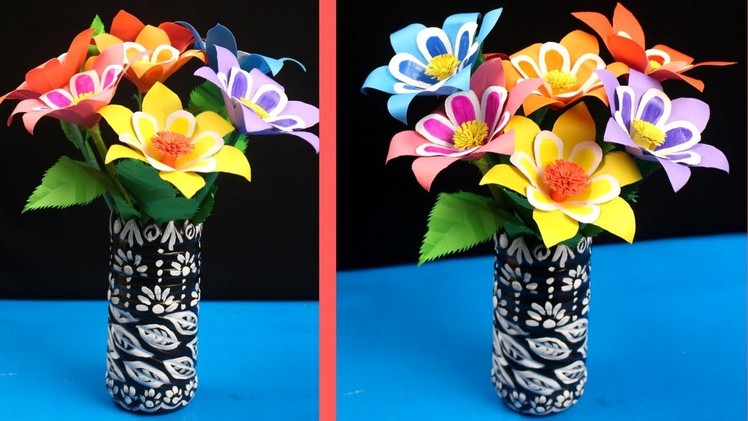 DIY - Best Paper Flower & Plastic Bottle Vase Tutorial - Paper Flowers for Beginners