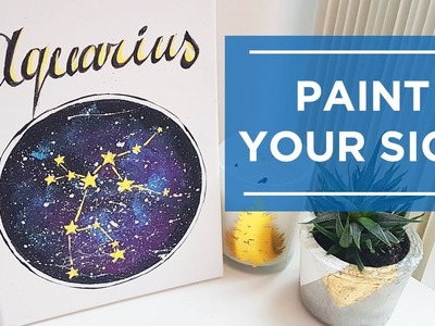 Horoscope sign painting DIY tutorial, Aquarius constellation