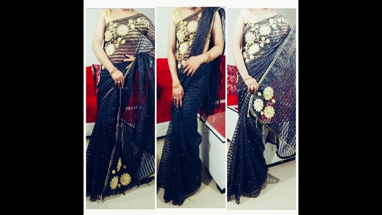 How to make a beautiful, fashionable, stylist party wear saree with mini latkan at home in hindi