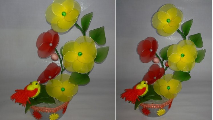 How to make a nylon stocking flowers||making net flower||dustu pakhe