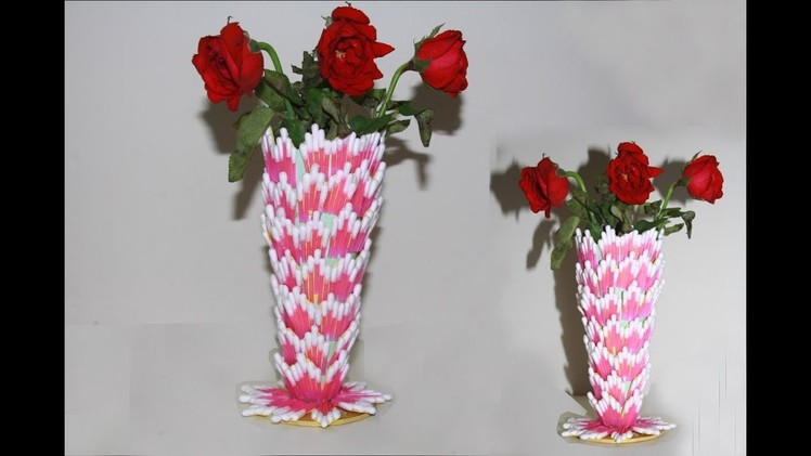 How To Make beautiful flower vase with cotton buds - Amazing room decor ideas