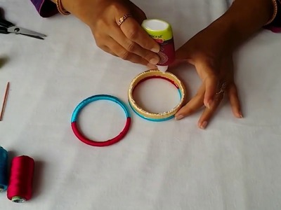 How to make checker model silk thread bangles  || 3 colours fancy silk thread bangles at home