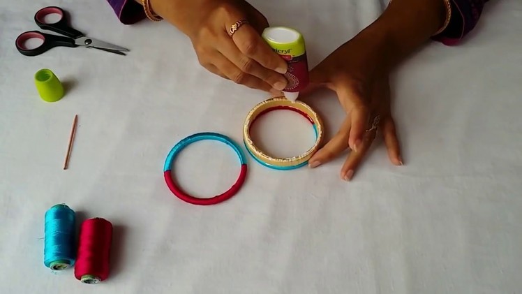 How to make checker model silk thread bangles  || 3 colours fancy silk thread bangles at home