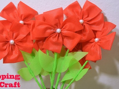 How To Make Fabric Bag Flower Stick || DIY Shopping Bags Flower