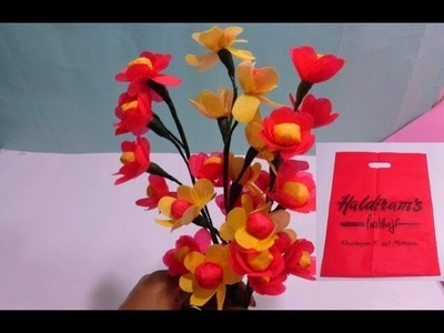 How to make flower using shopping bag. Making flower bunches. Best out of Waste Carry Bag