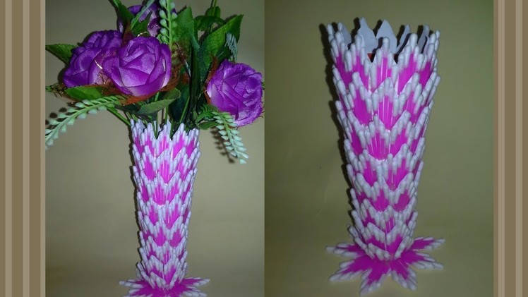 How to make flower vase using cotton buds||best out of waste||cotton buds craft||dustu pakhe||