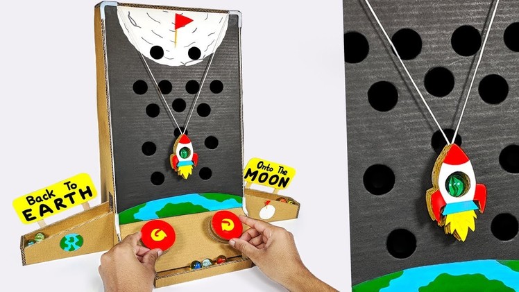 How to make MARBLE to MOON arcade Board Game from Cardboard DIY at HOME for KIDS
