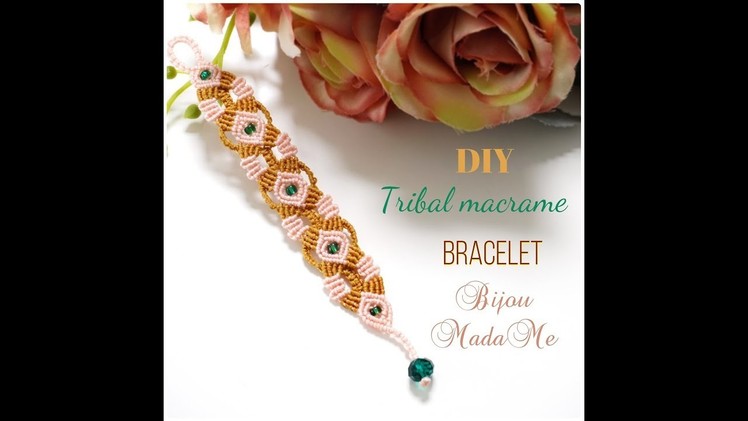 Macrame bracelet tutorial. DIY macrame jewelry. How to make tribal macrame bracelet with beads.