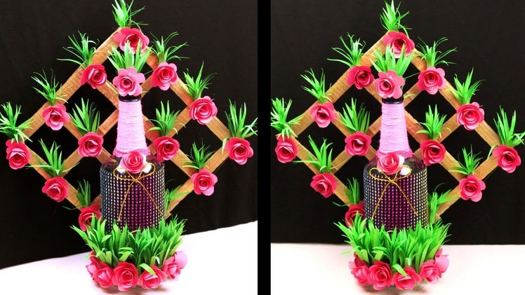 Best out of waste bottle & paper flower vase - Recycled bottle crafts - Cardboard and paper crafts