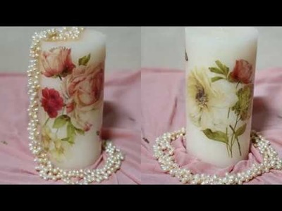DIY- Decoupage Candle with Paper Napkin l How to Decoupage a Candle with English Subtitle