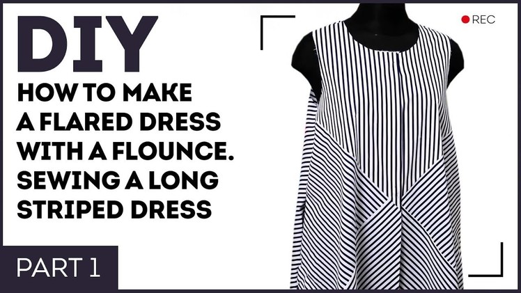 DIY: How to make a flared dress with a flounce. Sewing a long striped dress.