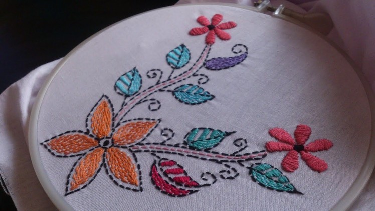 Hand embroidery.  Embroidery for cushion covers. Kantha work.