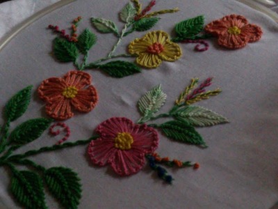 Hand embroidery. German knotted blanket stitched flower embroidery design.