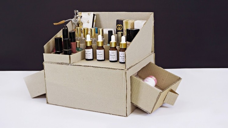 How to make a makeup box from cardboard - paper crafts for kids - best out of waste