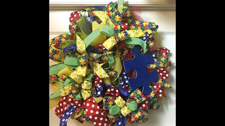How to make an Autism Awareness wreath with tons of ribbon